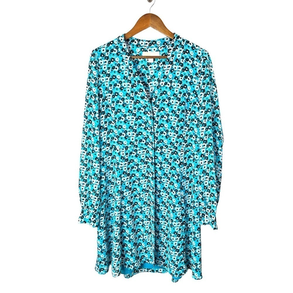 Michael Kors Womens Blue Floral Long Sleeve Button Down Size Large